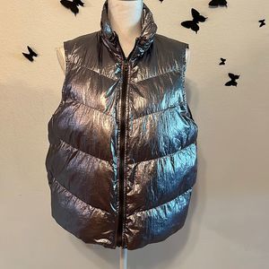 Anthropologie metallic silver puffer vest Size L